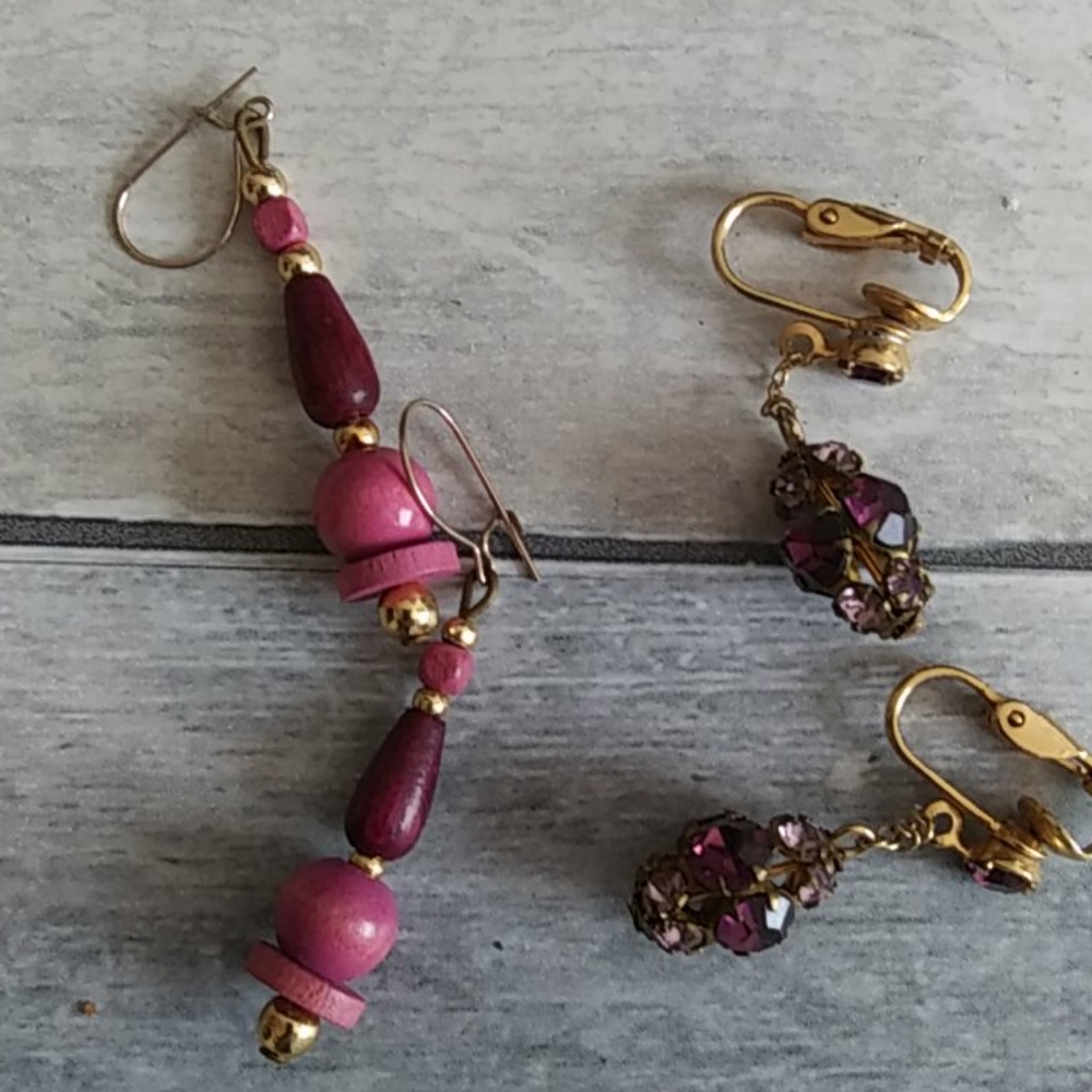 Lot 6 pr Earrings & 1 Pin Purple Costume Vtg - Picture 7 of 8